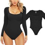 AFFA Bodysuits for Women Ribbed long Sleeve Scoop Neck Bodysuit Sexy Tummy Control Shapewear Slim Fit Body Suit Jumpsuit Tops