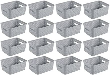 Sterilite 16 Pack Plastic Storage Bin Organization Containers, Short Baskets, Cement