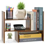 JIIKOOAI Wood Desk Storage Organizer, Desktop Display Shelf Rack, Rustic Bookshelf for Office & Home, Expandable Desktop Storage Rack, Free Style Display Natural Stand Shelf