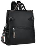 FADEON Leather Laptop Backpack for Women, Designer Ladies Work Travel Computer Backpack with Laptop Compartment Purse Black