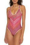 Becca by Rebecca Virtue Women's Standard Rainbow Sunset One Piece Swimsuit, Scoop Neck, Bathing Suits, Multicolor, Small