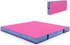 Goplus Folding Gymnastic Mat, 4’ x 4’ x 4’’ Thicked Bi-Fold Fitness Mat with Carrying Handles & PU Leather Cover, Home Gym Exercise Mat for Yoga, Stretching, Pilates, Aerobics Workouts (Rose&Blue)