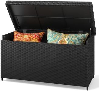 YITAHOME 170 Gal Outdoor Storage Box, XL All-Weather Wicker Deck Box for Patio Furniture, Cushions, Pool Accessories and Garden Tools - Black