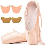 Soudittur Ballet Pointe Shoes for Girls and Women Pink Satin Dance Shoes with Pre-Sewn Ribbons Toe Pads (Please Choose One Size Larger), Pink, 8 Narrow