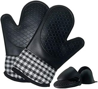 LSLCQW 4pcs Set Oven Gloves and Pot Holder Set, Heat-Resistant 500 Degree, with Mini Oven Gloves and Insulation Clips, Non-Slip Food-Grade Long Oven Gloves, for Kitchen Baking