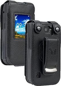 Case for AT&T Cingular Flex Flip Phone, Nakedcellphone [Black Vegan Leather] Form-Fit Cover with [Built-in Screen Protection] and [Metal Belt Clip Holster] for Foxconn EA211101