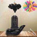 SIGNAMIO Aromatic Essence Of Ayodhya Ram Lalla Backflow Dhup Smoke Fountain Incense Burner Ceramic Holder With 30 Incense Cones For Aromatherapy Meditation Home Puja Decor-1-Pcs/30 Cones-Dn-1, Black