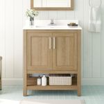 OVE Decors Vegas 30 in. W x 19 in. D x 34 in. H Single Sink Bath Vanity in White Oak with White Engineered Stone Top