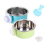 Crate Dog Bowl, Stainless Steel Removable Hanging Food Water Bowl Crate Coop Cup,Pet Cage Bowls with Bolt Holder for Dog, Puppy, Cat, Rabbit, Bird,Small Animals (Large, (Blue+Green) Round)