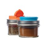 Jarware Spice Lids For Regular Mouth Mason Jars, Orange and Blue, Set of 2