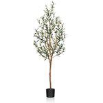 SOGUYI Artificial Olive Tree, 5FT Tall Faux Silk Plant with Natural Wood Trunk and Lifelike Fruits for Home Office Decor - Indoor Fake Potted Tree, 1 Pack