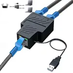 Pushua Ethernet Splitter 1 to 2, 100Mbps RJ45 Splitter 1 in 2 Out(2 Devices Simultaneously Networking), LAN Splitter Adapter with USB Power Cable, Internet Splitter for Cat5/5e/6/7/8 Cable