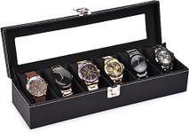 STORESHINE Men's and Women's Leatherette Watch organizer holder Case for 6 Watches in Black and Black Color, Removable Watch Pillows, Watch Box Holder, Gift for Loved Ones