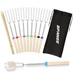 Marshmallow Roasting Sticks, 10 Packs Stainless Extendable Forks with Wooden Handle, BBQ Accessories with Portable Bag and 10pcs Bamboo Skewer, BBQ Forks Telescoping Sticks for Camping Grilling