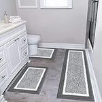 Pauwer Ultra Soft Bathroom Mat Sets 3 Piece Luxury Non Slip Absorbent Bath and Toilet Mat Set Machine Washable Bath Floor Rug Shower Rug, Dark Grey