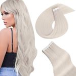 Blonde Tape in Hair Extensions Human Hair Invisible Tape in Extensions Remy Human Hair Double Sided Tape in Human Hair Extensions White Blonde Straight Hair #1000 18Inch 20Pcs 40g