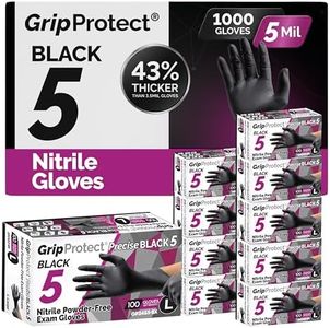 GripProtect Precise Black 5 Nitrile Exam Gloves | 5 Mil Thickness | Chemo-Rated | Medical, Law Enforcement, Tattoo, Dental, Janitorial, Food & Agriculture (L, 1,000)