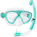 Malker Kids Snorkel Set Snorkeling Packages Tempered Glass Anti-Fog Anti-Leak Dry Top Snorkel Set Diving Mask with Mesh Bag for Snorkeling Swimming Diving Water Green