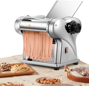 CGOLDENWALL Elettrica Macchina per Pasta Fresca Sfogliatrice in Acciaio Inox Con 2 Lame da 1.5mm Rotonde, 4mm Piatte, 6 Impostazioni di Spessore Regolabili per Tagliatelle/Gnocchi/Spaghetti/Ravioli
