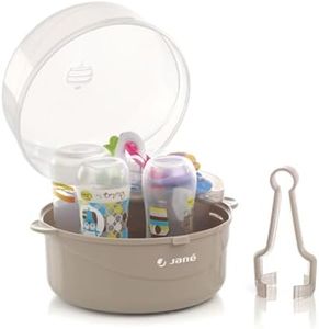 Jané Esterilizador para Microondas, con Cesta para Tetinas y Pequeños Accesorios, Capacidad 6 Biberones, Gris