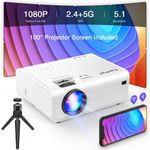 XuanPad 5G WiFi Bluetooth Projector, 16000L Native 1080P Projector 4K Supported, 6D/4P Keystone Correction, Outdoor Movie Projector, Mini Projector with Screen and Tripod for iOS/Android/TV Stick