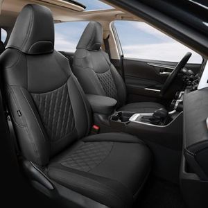 GIANT PANDA Pu Leather Car Seat Covers Full Set Custom Fit for 2019 2020 2021 2022 2023 2024 2025 Toyota RAV4 LE, XLE, XLE Premium, Limited-(Non-Hybrid & Adventure,TRD-Off Black)
