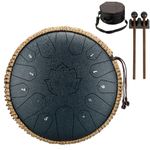 Konrisa Steel Tongue Drum Percussion Instruments, 13 Inch 15 Notes C Major Steel Drum Musical Meditation Yoga Zen Drum, Hand Pan Drums Instruments C Major with Drum Mallets and Carry Bag (Navy)