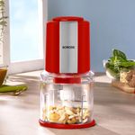 Borosil Chef Delite 300 Watts Electric Chopper for Kitchen, Twin Blade Technology, 600 ml 'chop-n-store' plastic bowl with lid, Vegetable Chopper, Cutter, Chop, Mince, Dice, Whisk, Blend, Red