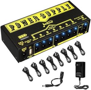 AITONE Pedal Power Supply 9V 12V 18V Rechargeable Battery Guitar Pedal Board with 8 Isolated DC Output USB Port 100/500mA (A-P05)