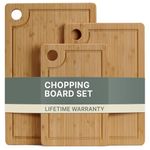 LARHN 3-Piece Bamboo Chopping Board Set - 34×22/29×19/24×16-1.5 cm Thick Reversible Wooden Chopping Boards with Juice Groove for Cutting and Slicing Meat, Fish and Vegetables