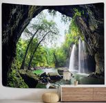 PROCIDA Mountain Cave Tapestry Waterfall Wall Hanging Forest Nature Landscape Wall Tapestry for Bedroom Living Room College Home Decorations with Nails 90"W x 71"L, Mountain Waterfall