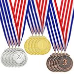 Midyrrg 12 Pcs Medals for Children 2 inch Metal Medals Gold Silver Bronze Winner Medals for Kids Adults Medal with Ribbon 1st 2nd 3rd Place Kids Toy Medals for Football Sports Day Medals Prizes