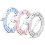 USB C to USB C Cable 10ft, 3Pack 60W iPhone 15 Charger Cord, Long Braided Type C Fast Charging Cable for iPhone 15/15 Pro/15 Pro Max/15 Plus, iPad Pro, iPad Air 4/5/Mini 6, MacBook Air, Samsung