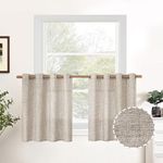 YoungsTex Short Linen Curtains 24 Inches Long for Small Window 2 Panels, Kitchen Grommet Light Filtering Privacy Thick Semi Sheer Curtains for Basement Cafe, Natural, 52W X 24L