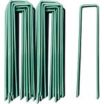 30pcs Weed Membrane Pegs Artificial Grass Pins, Garden Pegs Stakes Staples Securing Lawn U Shaped Nail Pins, Metal Ground Pegs Fake Grass Pegs for Netting Fabric Groundsheet, Green Paint