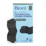 Bioré Men's Blackhead Remover Pore Strips, Charcoal Deep Cleansing Nose Strips for Blackhead Removal on Oily Skin, with Natural Charcoal for Instant Blackhead Removal and Pore Unclogging, 6 Count