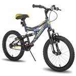 JOYSTAR Contender 20 Inch Full Dual-Suspension Mountain Bike for Kids Featuring Children Bicycles Steel Frame and 1-Speed Drivetrain with 20-Inch Wheels Kickstand Included Blue