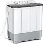 COSTWAY Portable Washing Machine, Twin Tub 22Lbs Capacity, Compact Washer(13.2Lbs) and Spinner(8.8Lbs) with Control Knobs, Built-in Drain Pump, Semi-Automatic Laundry washer for Apartment, RV (Grey)