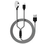 2 in 1 Watch Charger, Nylon Braided Watch Wireless Charging Station, Magnetic Charger for iWatch, 1.2 Meter Charging Cable Compatible with Apple Watch Series 9/8/7/6/5/4/3/2/1/Ultra/Ultra 2/SE