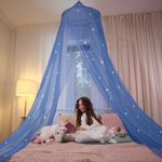 Blue Bed Canopy with Glow in The Dark Stars for Girls, Boys, Kids and Babies, Net Use to Cover The Baby Crib, Kid Bed, Girls Bed Or Full Size Bed, Fire Retardant Fabric