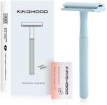 Kinghood Double Edge Safety Razor for Men & Women, Eco Friendly Single Blade Razor for Body & Face, Zero Waste Reusable Razor, Metal Handle One Blade Razor with 10 Blades (Pink Blue)…