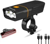 USB Rechargeable Bike Light Front, Super Bright 3 Led 3000 Lumens, Runtime 10hrs Waterproof Bicycle Headlight and Taillight, Free Bike Tail Light, Cycling Safety Flashlight