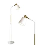 Floor Lamp, Industrial Floor Lamps Corner Lamp Rustic Farmhouse Standing Lamp, Adjustable Metal Heads Indoor Task Lighting Reading Floor Lamps for Living Room, Bedroom, E27 Socket (White)