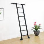 DIYHD 4FT Hook On Rolling Library Ladder Hardware with 96" Metal Ladder