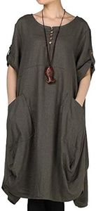 LaovanIn Women's Plus Size Tunic Dress Summer Cotton Linen T Shirt Knee-Length Dresses, Green, Large