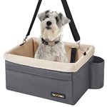 FEANDREA Dog Car Seat, Pet Booster Seat for Small Dogs up to 18 lb, with Adjustable Straps, Removable Washable Fleece Liner, 4 Pockets, for Front Seats, Back Seats, Gray and Beige UPBS042G01