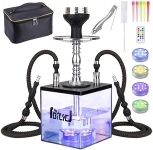 NBILIC Acrylic Cube 2 Hose Shisha Hookah Set with Everything Included, LED Light Hookah Machine, Perfect for Parties & Travel (Black)