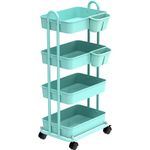 SimpleHouseware 4-Tier Rolling Utility Cart with Hanging Buckets, Turquoise