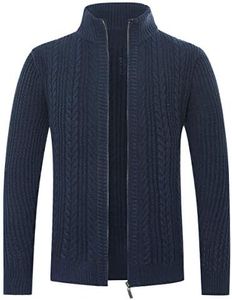 Allthemen Cardigan Homme Hiver Chaud Veste en Maille Zippé Décontracté Gilet Pull Tricoté Automne Manteau Couleur Unie avec Col Montant Bleu Marine S