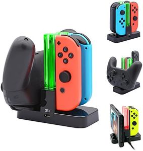 FastSnail Controller Charger Compatible with Nintendo Switch & OLED Model for Joycon, Charging Dock Station for Joy con and for Pro Controller with Charger Indicator and Type C Charging Cable